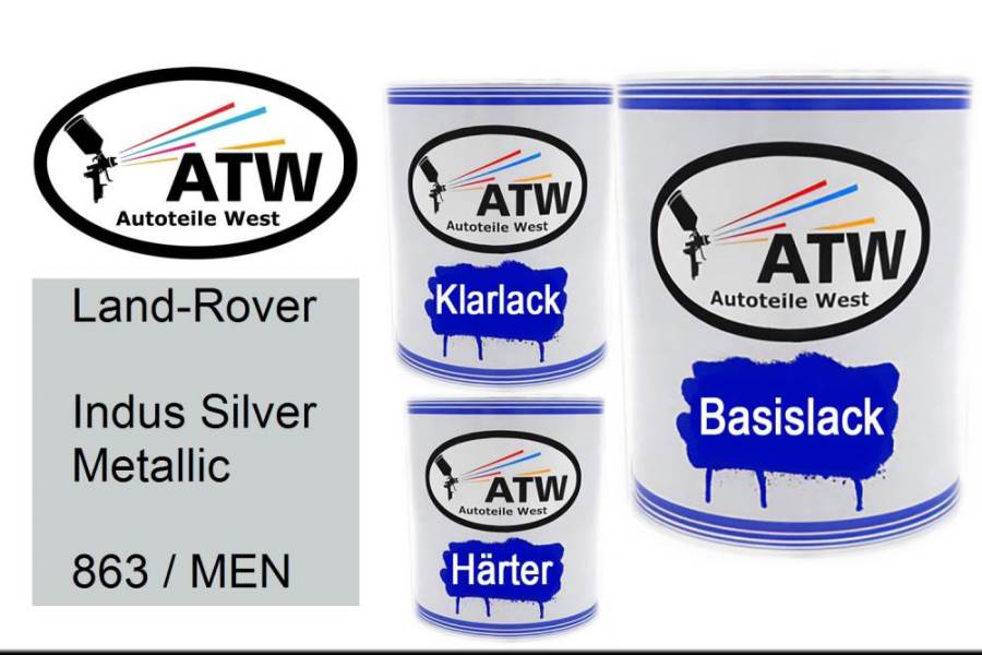 Land-Rover, Indus Silver Metallic, 863 / MEN: 1L Lackdose + 1L Klarlack + 500ml Härter - Set, von ATW Autoteile West.